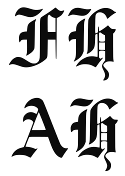 Top line: the letters F and H in gothic script. Bottom line: the letters A and H in gothic script