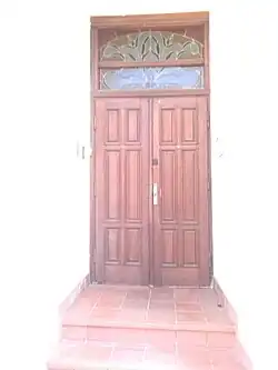 Entrance door, stained glass transom light