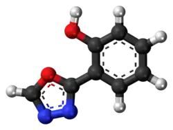 Ball-and-stick model of the fenadiazole 3D ball.png molecule