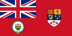 Flag of the lieutenant governor of Ontario from 1959 to 1965, the 1957 Canadian Red Ensign with the shield of Ontario below the Union Flag.