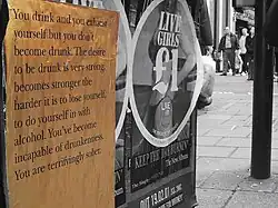 You Drink But You Don't Become Drunk, first artwork in poster form, fly-poster, Soho London UK, 2001