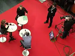 Overhead shot of a TV programme being recorded