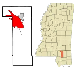 Location of Hattiesburg in the State of Mississippi