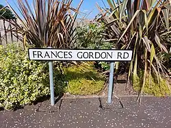 Road sign on Frances Gordon Road in Perth, Scotland