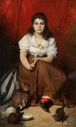 Young Woman with Cats