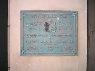 Plaque for reconstruction on Fremantle Town Hall