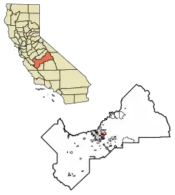 Location in Fresno County, California and the state of California