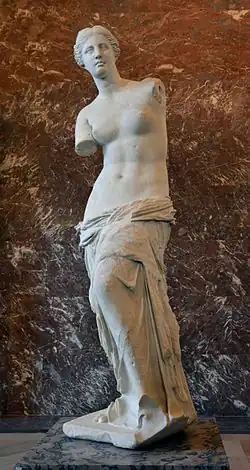 Venus de Milo; 130–100 BC; marble; height: 203 cm (80 in); Louvre