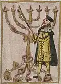 Drawing from a prayer book depicting the lighting of the Menorah, 1738, from the collections of the National Library of Israel