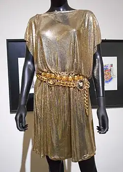 Loosely draped straight-necked minidress with short sleeves