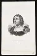 Giovanni Boccaccio / Da un dipinto. Copper engraving by, C. Piotti Pirola (1837)