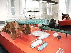 Bronze saker on carriage and other armament from the Spanish Armada ship, La Girona, Ulster Museum, Belfast