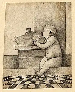 Baby with Three Cats, perhaps an exercise in stipple technique