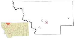 Location of Browning, Montana