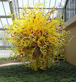 A glass sculpture by Dale Chihuly, The Sun, at the "Gardens of Glass" exhibition in Kew Gardens, London