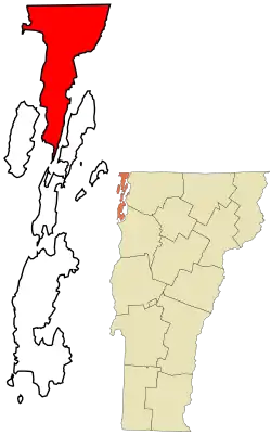 Location in Grand Isle County and the state of Vermont.