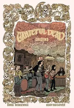 A comics-style drawing of the Grateful Dead performing onstage