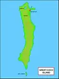 Map of Great Coco Island with tiny Jerry Island at the bottom