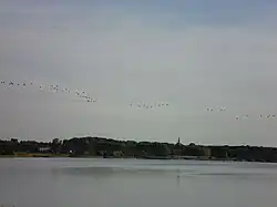 Großer Varchentiner See with a view of Varchentin and Varchentin Castle.