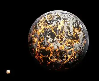 Artist impresson of the Early Earth as a lava planet during the Hadean eon