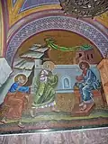 Mural depicting the meeting of Saint Apostole Andrew and Saint Peter with Jesus Christ. We read the inscription in Greek "Εὑρήκαμεν τὸν Μεσσίαν" ("We have found the Messiah”, John 1:41)