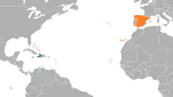 Map indicating locations of Haiti and Spain