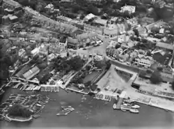 Hampton riverside view of the Thames showing boatyards 1928