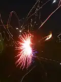 Photo of exploding artillery shell fireworks. 4 July fireworks in Denton, Texas, 60 second exposure