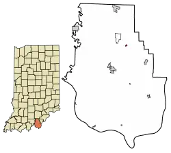 Location of Crandall in Harrison County, Indiana.