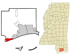 Location within Harrison County and Mississippi