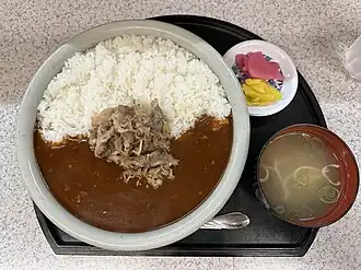 With miso soup and takuan