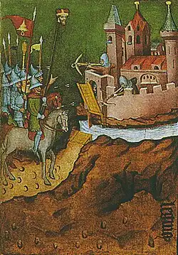 Mongol-Tatar warriors besiege their opponents, Legend of Saint Hedwig (1430)