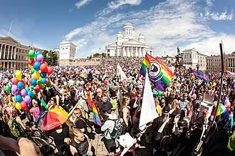 Helsinki Pride parade at the square in 2015