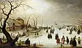 A Winter River Landscape with Figures on the Ice