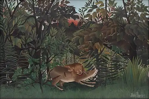 Henri Rousseau painting, The Hungry Lion Throws Itself on the Antelope from 1905