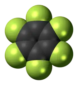 Space-filling model of hexafluorobenzene