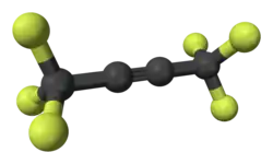 Ball-and-stick model of hexafluorobut-2-yne