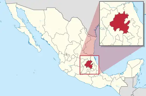 Map of Mexico with Hidalgo highlighted