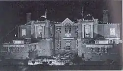 A school dressed overall and floodlit to mark the King's Silver Jubilee in 1935