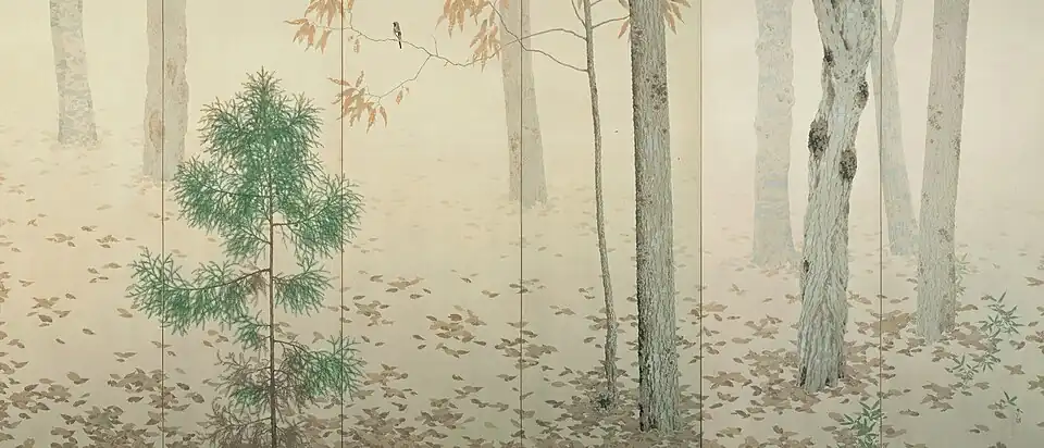 Right panel of the Fallen Leaves (落葉), 1909. Important Cultural Property.