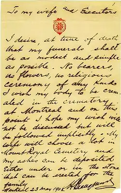 Last wishes of Honoré Beaugrand