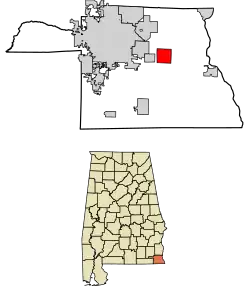 Location of Ashford in Houston County, Alabama.
