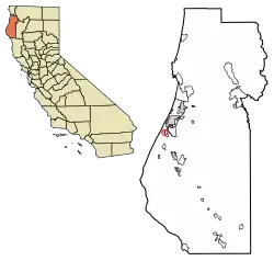 Location of Fields Landing in Humboldt County, California.