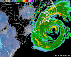 Looping animation of radar data showing the hurricane moving onshore
