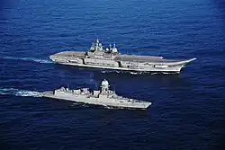 Vikrant with INS Kolkata during sea trials