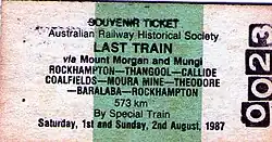 Rail Ticket for 'Last Train to Mt Morgan' tour 1987