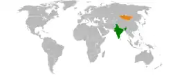 Map indicating locations of India and Mongolia