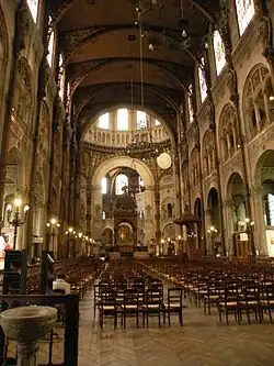 The interior of Saint-Augustin; with an iron frame supported by iron columns (1860–71)