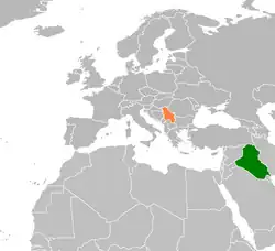 Map indicating locations of Iraq and Serbia