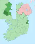 Inset showing South Dublin (darkest green in inset) within Dublin Region (lighter green)